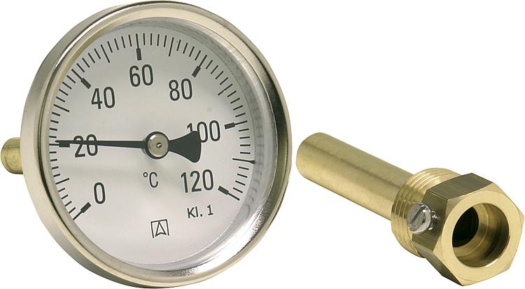Bimetall-Zeigerthermometer 0-120°C d = 100mm mit Fühler 150mm