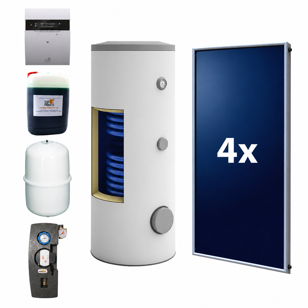 Unitrading Solarpaket / Solaranlage 8,08m² mit 300 l Speicher und Aufdachmontagesystem (Dachziegel)