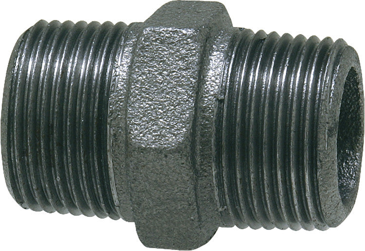 Tempergussfitting, schwarz 6 kant. Doppelnippel (a/a) DN25 ( 1")