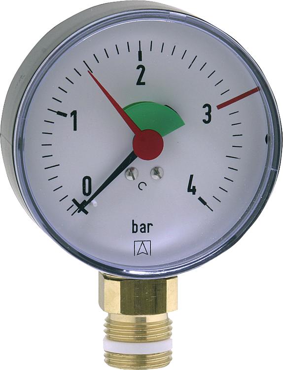 Heizungsmanometer radial 80 mm durch 1/2" ( Anschluß Unten ) 0-6 Bar
