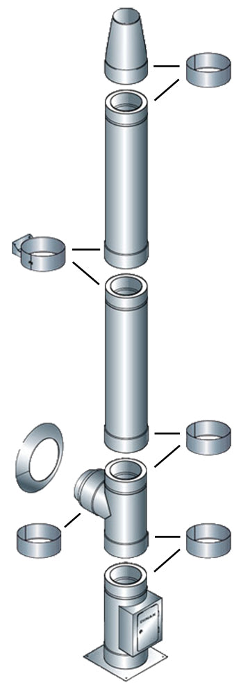 Edelstahl-Schornsteinsystem doppelwandig, 30mm Isolierung, Ø 150, 4,2 Meter