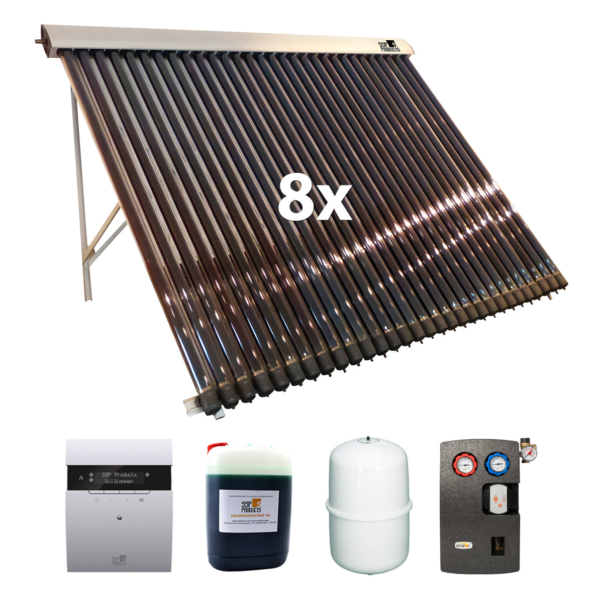 Solarpaket 16.1 (Röhrenkollektor 30 Premium+), 8 Kollektoren Gesamtfläche: 40,48 m²