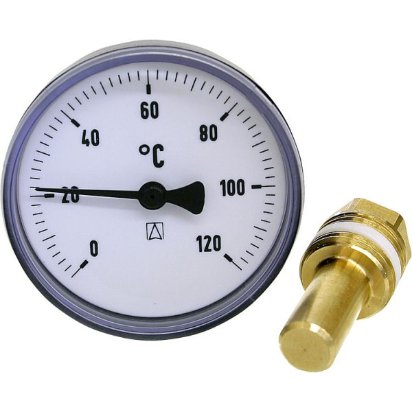 Bimetall-Thermometer schwarz, ø 63mm, axial, DN15 (1/2")  Fühlerlänge 40mm