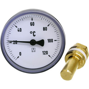 Bimetall-Thermometer schwarz, ø 63mm, axial, DN15...