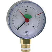 Heizungsmanometer radial 80 mm durch 1/2" ( Anschluß Unten ) 0-6 Bar